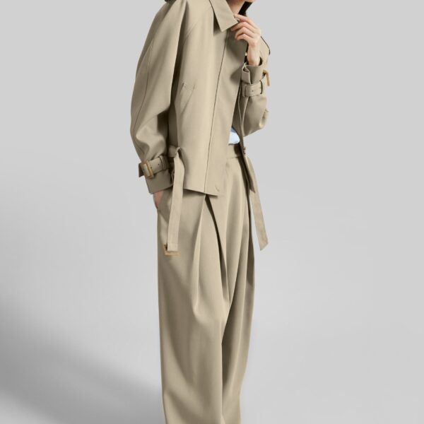 The Frankie Shop Avray Short Trench - Beige - Oversized Minimalist Coats in Beige - Shop at Coveti