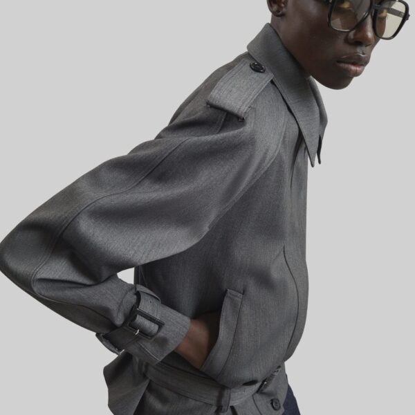 The Frankie Shop Avray Short Trench - Grey - Oversized Minimalist Coats in Grey - Shop at Coveti