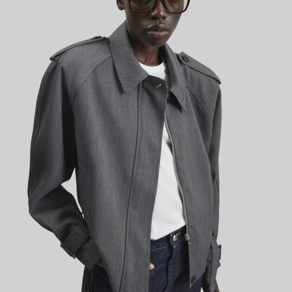 The Frankie Shop Avray Short Trench - Grey - Oversized Minimalist Coats in Grey - Shop at Coveti