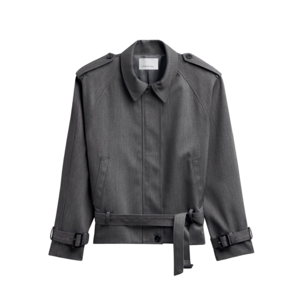 The Frankie Shop Avray Short Trench - Grey - Oversized Minimalist Coats in Grey - Shop at Coveti