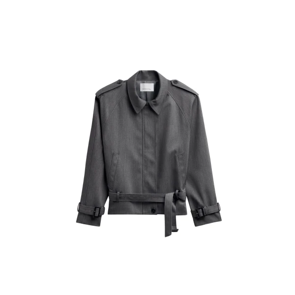 The Frankie Shop Avray Short Trench - Grey - Oversized Minimalist Coats in Grey - Shop at Coveti