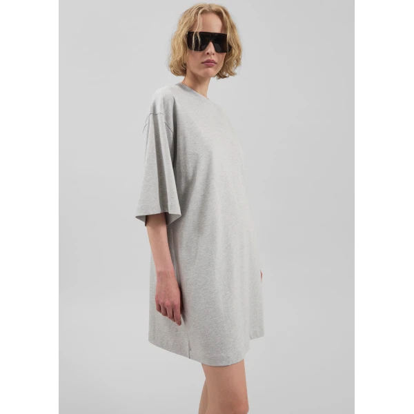 The Frankie Shop Ayaz Oversized T-Shirt Dress – Grey Melange, view 3