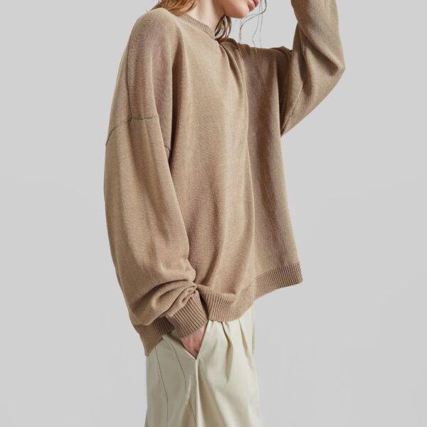 The Frankie Shop Basel Crew Neck Sweater - Beige - Oversized Minimalist Knitwear in Beige - Shop at Coveti