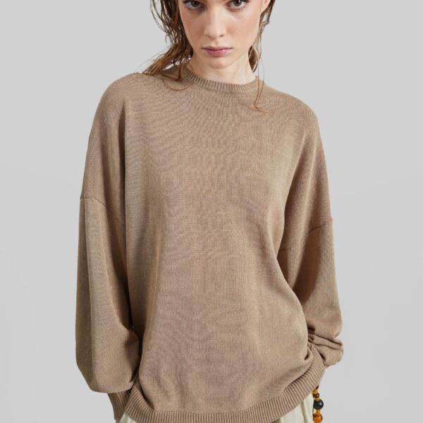 The Frankie Shop Basel Crew Neck Sweater - Beige - Oversized Minimalist Knitwear in Beige - Shop at Coveti