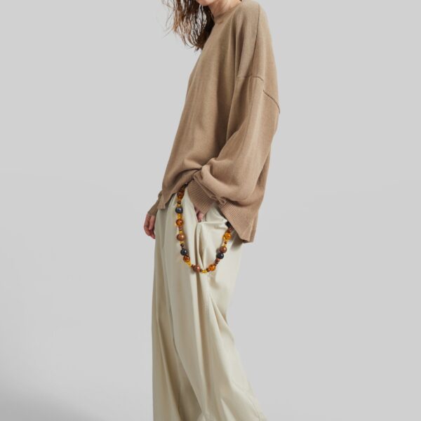 The Frankie Shop Basel Crew Neck Sweater - Beige - Oversized Minimalist Knitwear in Beige - Shop at Coveti