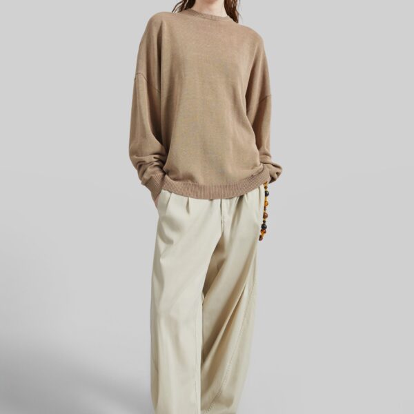 The Frankie Shop Basel Crew Neck Sweater - Beige - Oversized Minimalist Knitwear in Beige - Shop at Coveti