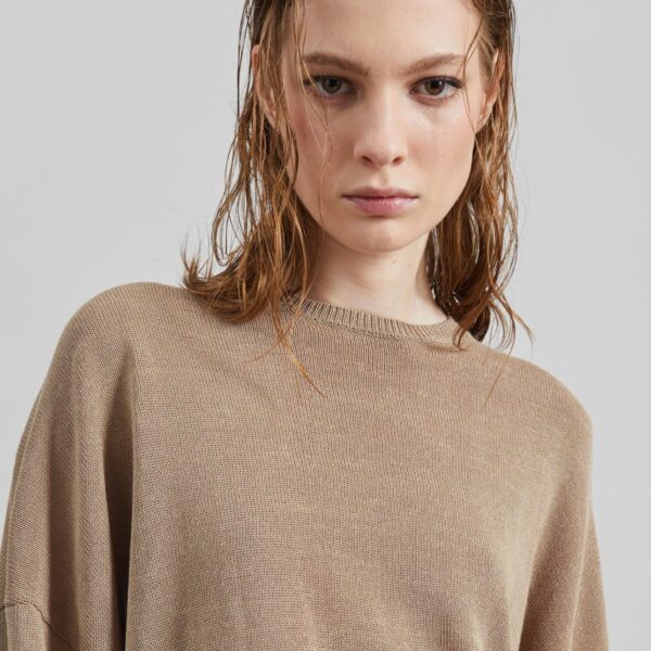 The Frankie Shop Basel Crew Neck Sweater - Beige - Oversized Minimalist Knitwear in Beige - Shop at Coveti