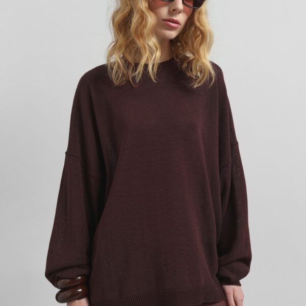 The Frankie Shop Basel Crew Neck Sweater - Burgundy - Oversized Minimalist Knitwear in Red - Shop at Coveti
