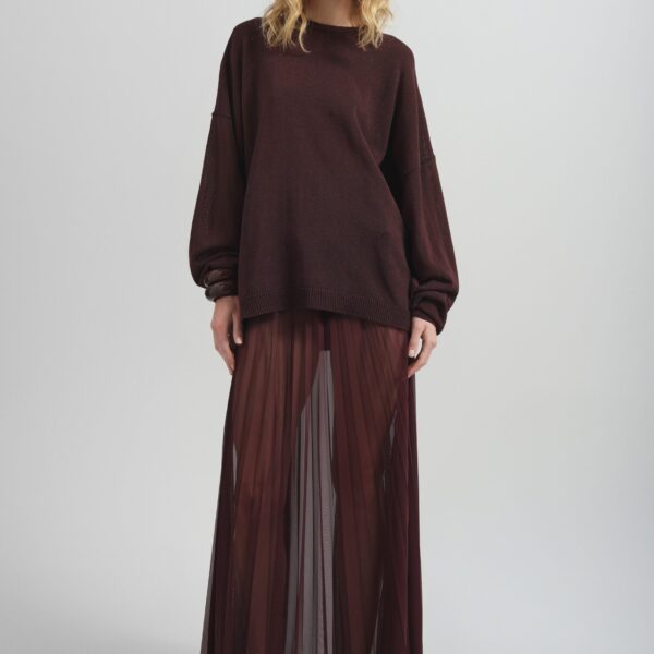The Frankie Shop Basel Crew Neck Sweater - Burgundy - Oversized Minimalist Knitwear in Red - Shop at Coveti