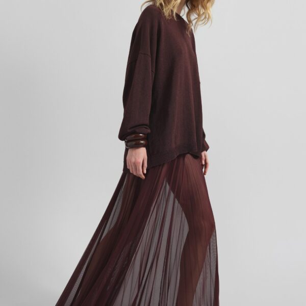 The Frankie Shop Basel Crew Neck Sweater - Burgundy - Oversized Minimalist Knitwear in Red - Shop at Coveti