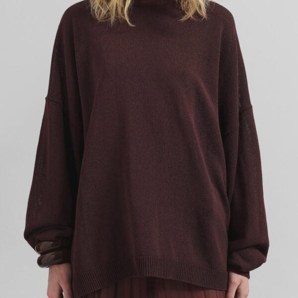 The Frankie Shop Basel Crew Neck Sweater - Burgundy - Oversized Minimalist Knitwear in Red - Shop at Coveti