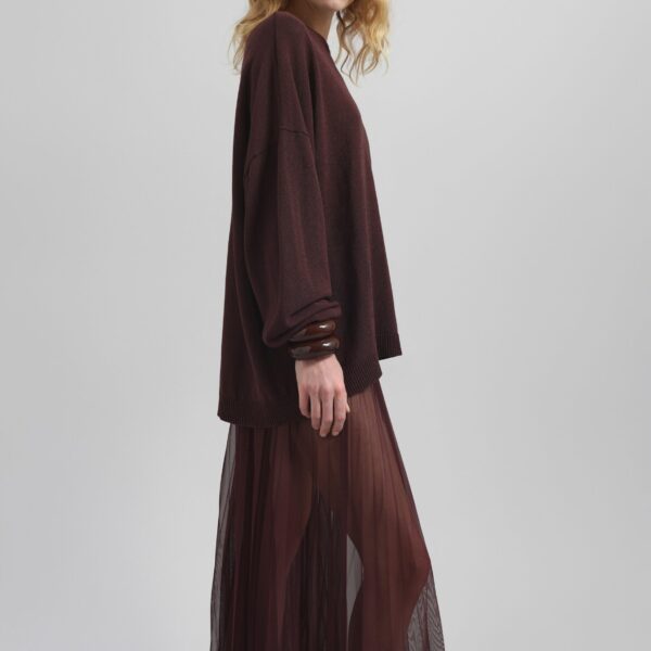 The Frankie Shop Basel Crew Neck Sweater - Burgundy - Oversized Minimalist Knitwear in Red - Shop at Coveti