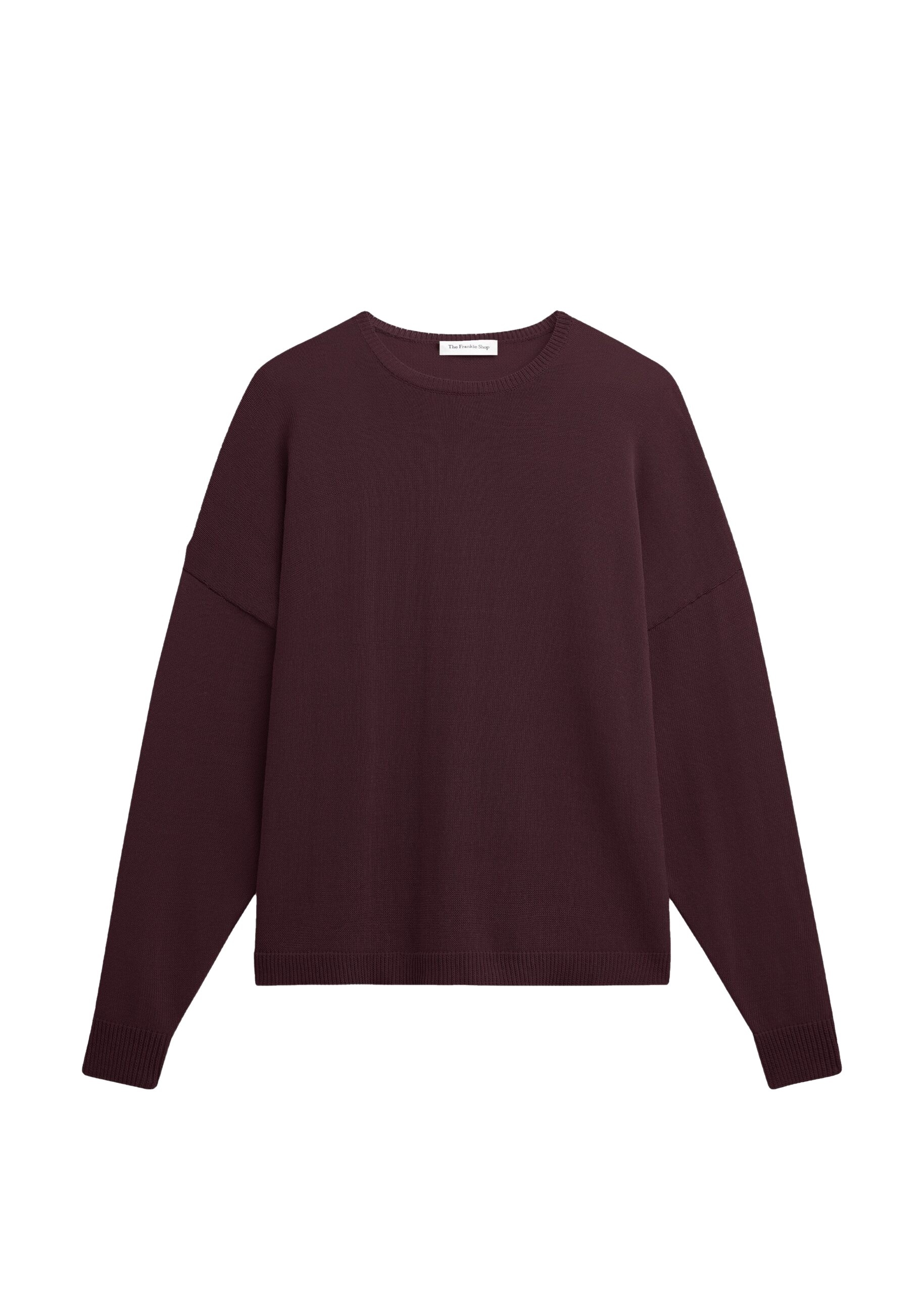 The Frankie Shop Basel Crew Neck Sweater - Burgundy - Oversized Minimalist Knitwear in Red - Shop at Coveti