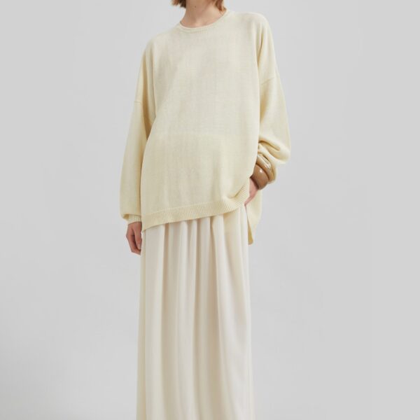 The Frankie Shop Basel Crew Neck Sweater - Pale Yellow - Oversized Minimalist Knitwear in Yellow - Shop at Coveti