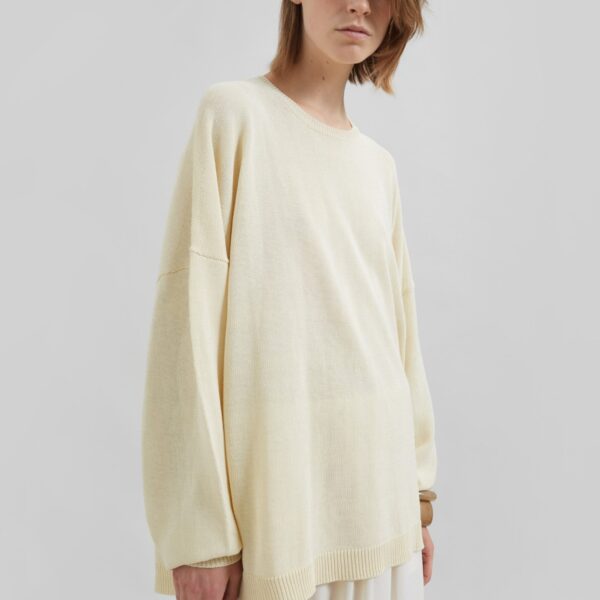 The Frankie Shop Basel Crew Neck Sweater - Pale Yellow - Oversized Minimalist Knitwear in Yellow - Shop at Coveti