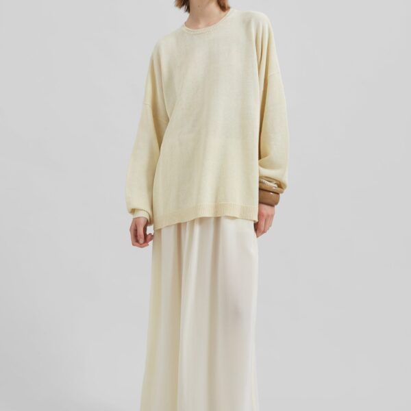 The Frankie Shop Basel Crew Neck Sweater - Pale Yellow - Oversized Minimalist Knitwear in Yellow - Shop at Coveti