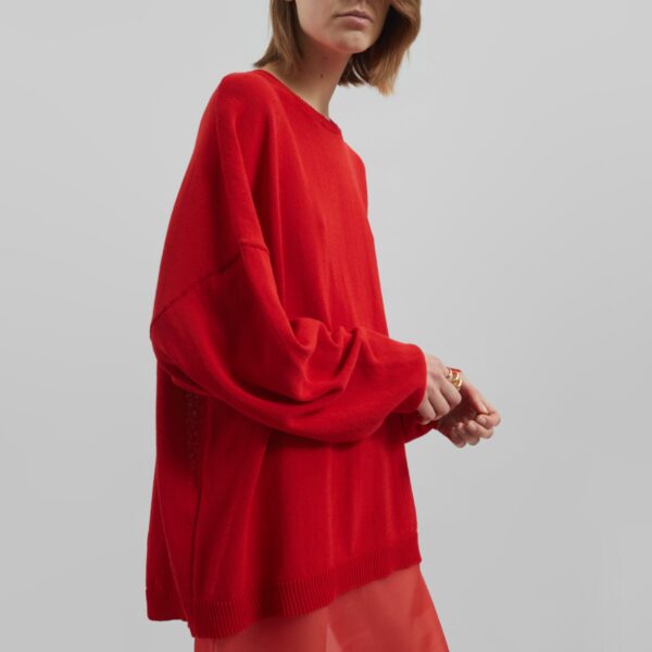 The Frankie Shop Basel Crew Neck Sweater - Red - Oversized Minimalist Knitwear in Red - Shop at Coveti