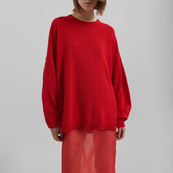 The Frankie Shop Basel Crew Neck Sweater - Red - Oversized Minimalist Knitwear in Red - Shop at Coveti