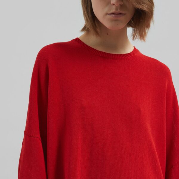 The Frankie Shop Basel Crew Neck Sweater - Red - Oversized Minimalist Knitwear in Red - Shop at Coveti