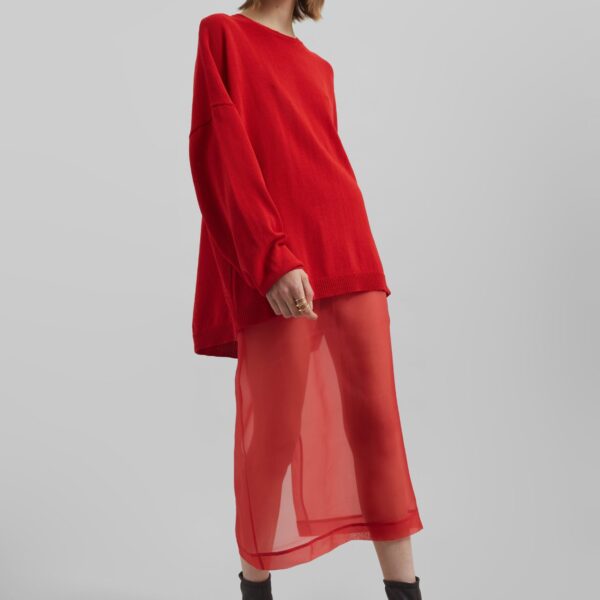 The Frankie Shop Basel Crew Neck Sweater - Red - Oversized Minimalist Knitwear in Red - Shop at Coveti