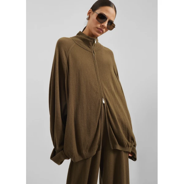 The Frankie Shop Baxe Knit Track Jacket – Dark Camel, view 3