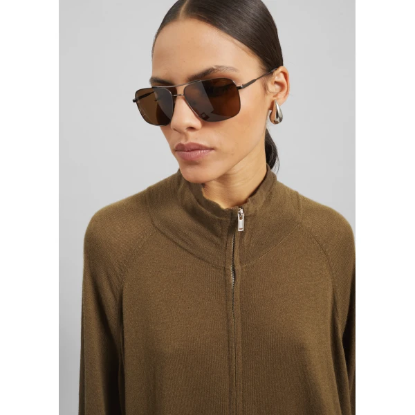 The Frankie Shop Baxe Knit Track Jacket – Dark Camel, view 4
