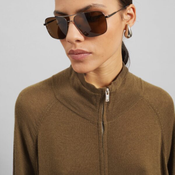 The Frankie Shop Baxe Knit Track Jacket - Dark Camel - Oversized Minimalist Jackets in Beige - Shop at Coveti