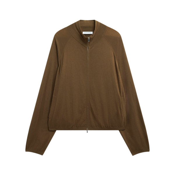 The Frankie Shop Baxe Knit Track Jacket - Dark Camel - Oversized Minimalist Jackets in Beige - Shop at Coveti