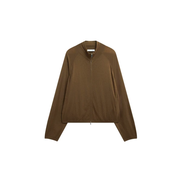 The Frankie Shop Baxe Knit Track Jacket - Dark Camel - Oversized Minimalist Jackets in Beige - Shop at Coveti