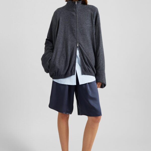 The Frankie Shop Baxe Knit Track Jacket - Dark Grey Melange - Oversized Minimalist Jackets in Grey - Shop at Coveti