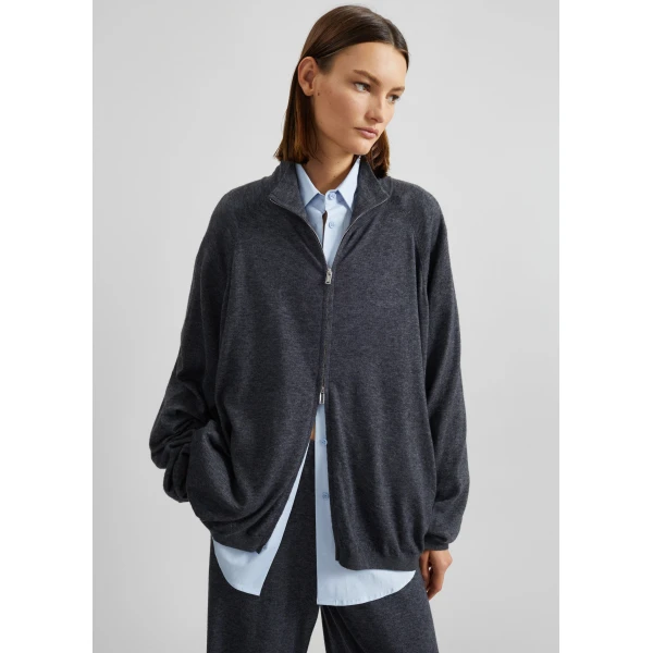 The Frankie Shop Baxe Knit Track Jacket – Dark Grey Melange, view 3
