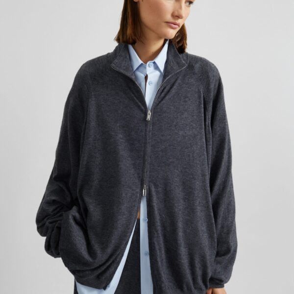 The Frankie Shop Baxe Knit Track Jacket - Dark Grey Melange - Oversized Minimalist Jackets in Grey - Shop at Coveti