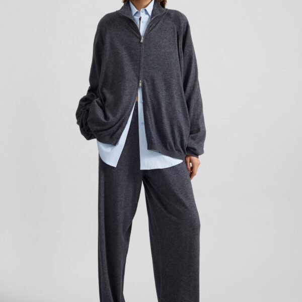 The Frankie Shop Baxe Knit Track Jacket - Dark Grey Melange - Oversized Minimalist Jackets in Grey - Shop at Coveti