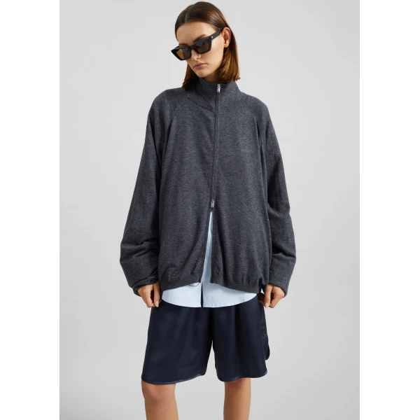 The Frankie Shop Baxe Knit Track Jacket – Dark Grey Melange, view 5