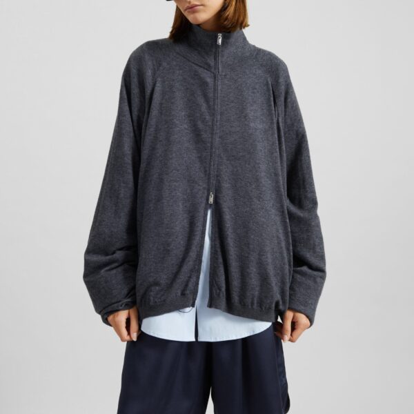 The Frankie Shop Baxe Knit Track Jacket - Dark Grey Melange - Oversized Minimalist Jackets in Grey - Shop at Coveti