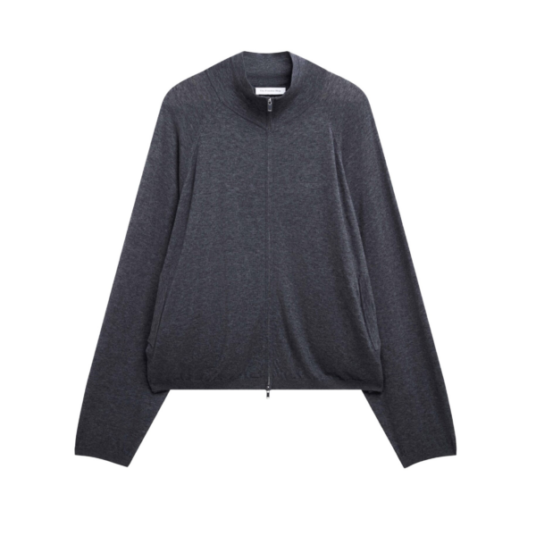The Frankie Shop Baxe Knit Track Jacket - Dark Grey Melange - Oversized Minimalist Jackets in Grey - Shop at Coveti