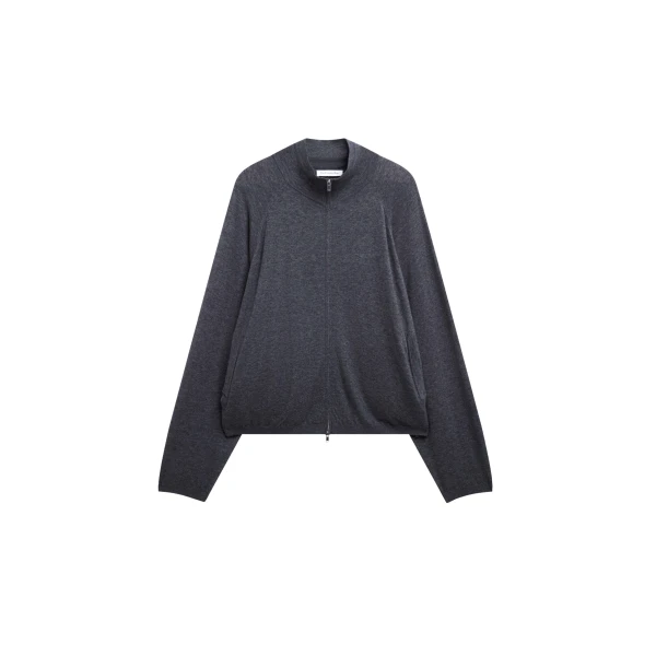The Frankie Shop Baxe Knit Track Jacket - Dark Grey Melange - Oversized Minimalist Jackets in Grey - Shop at Coveti