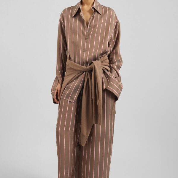The Frankie Shop Baxter Fluid Track Pants - Brown Multi Stripe - Oversized Minimalist Pants in Multicolour - Shop at Coveti