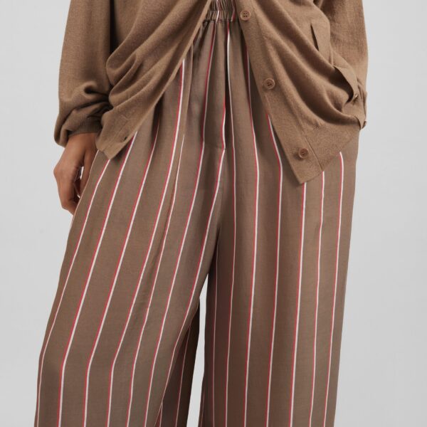 The Frankie Shop Baxter Fluid Track Pants - Brown Multi Stripe - Oversized Minimalist Pants in Multicolour - Shop at Coveti
