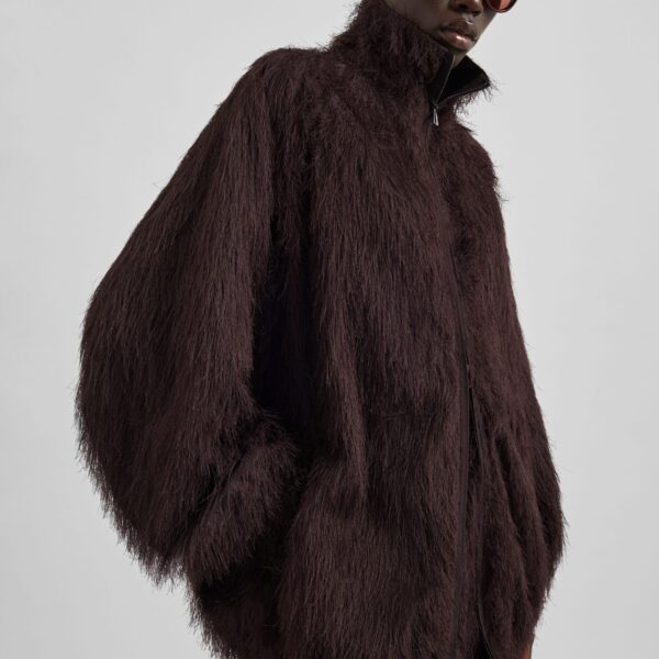 The Frankie Shop Baxter Fringed Track Jacket - Dark Brown - Oversized Minimalist Jackets in Beige - Shop at Coveti