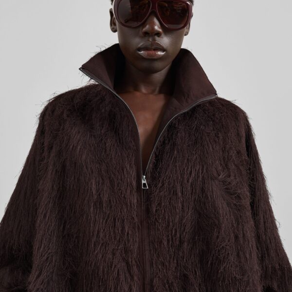 The Frankie Shop Baxter Fringed Track Jacket - Dark Brown - Oversized Minimalist Jackets in Beige - Shop at Coveti