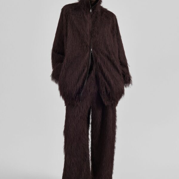 The Frankie Shop Baxter Fringed Track Jacket - Dark Brown - Oversized Minimalist Jackets in Beige - Shop at Coveti