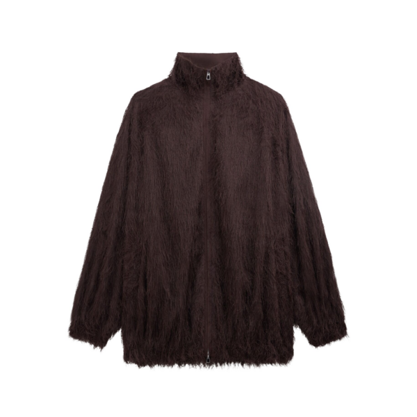 The Frankie Shop Baxter Fringed Track Jacket - Dark Brown - Oversized Minimalist Jackets in Beige - Shop at Coveti