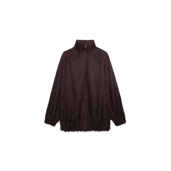 The Frankie Shop Baxter Fringed Track Jacket - Dark Brown - Oversized Minimalist Jackets in Beige - Shop at Coveti