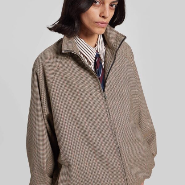 The Frankie Shop Baxter Houndstooth Track Jacket - Beige - Oversized Minimalist Jackets in Beige - Shop at Coveti