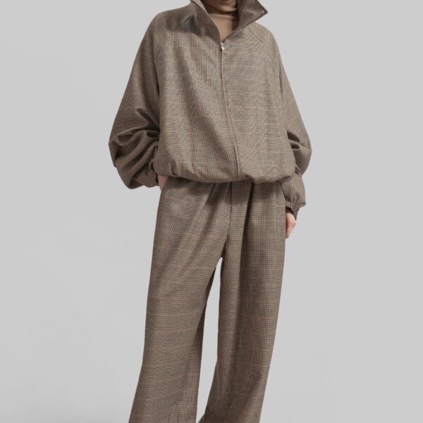 The Frankie Shop Baxter Houndstooth Track Jacket - Beige - Oversized Minimalist Jackets in Beige - Shop at Coveti