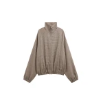 The Frankie Shop Baxter Houndstooth Track Jacket - Beige - Oversized Minimalist Jackets in Beige - Shop at Coveti