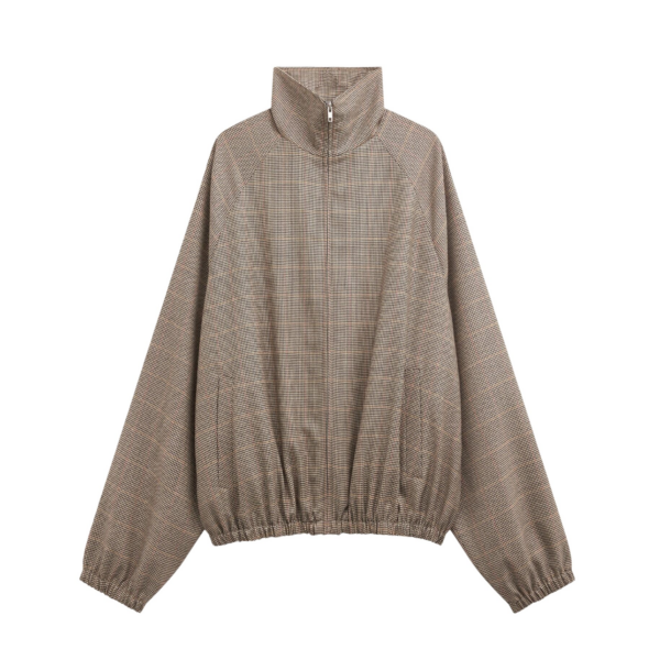 The Frankie Shop Baxter Houndstooth Track Jacket - Beige - Oversized Minimalist Jackets in Beige - Shop at Coveti