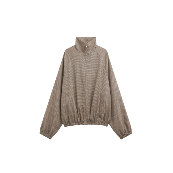The Frankie Shop Baxter Houndstooth Track Jacket - Beige - Oversized Minimalist Jackets in Beige - Shop at Coveti