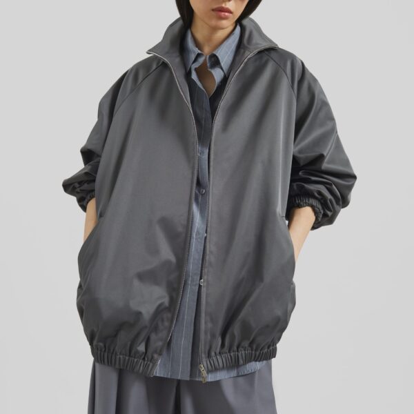The Frankie Shop Baxter Lustrous Track Jacket - Grey - Oversized Minimalist Jackets in Grey - Shop at Coveti